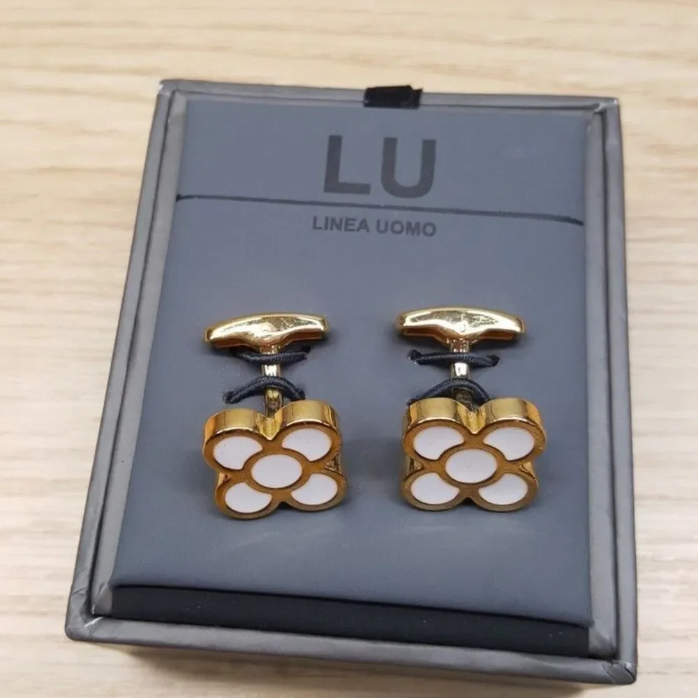 LINEA UOMO Mens Gold Floral Flower Fleur Cufflink Cuff Links